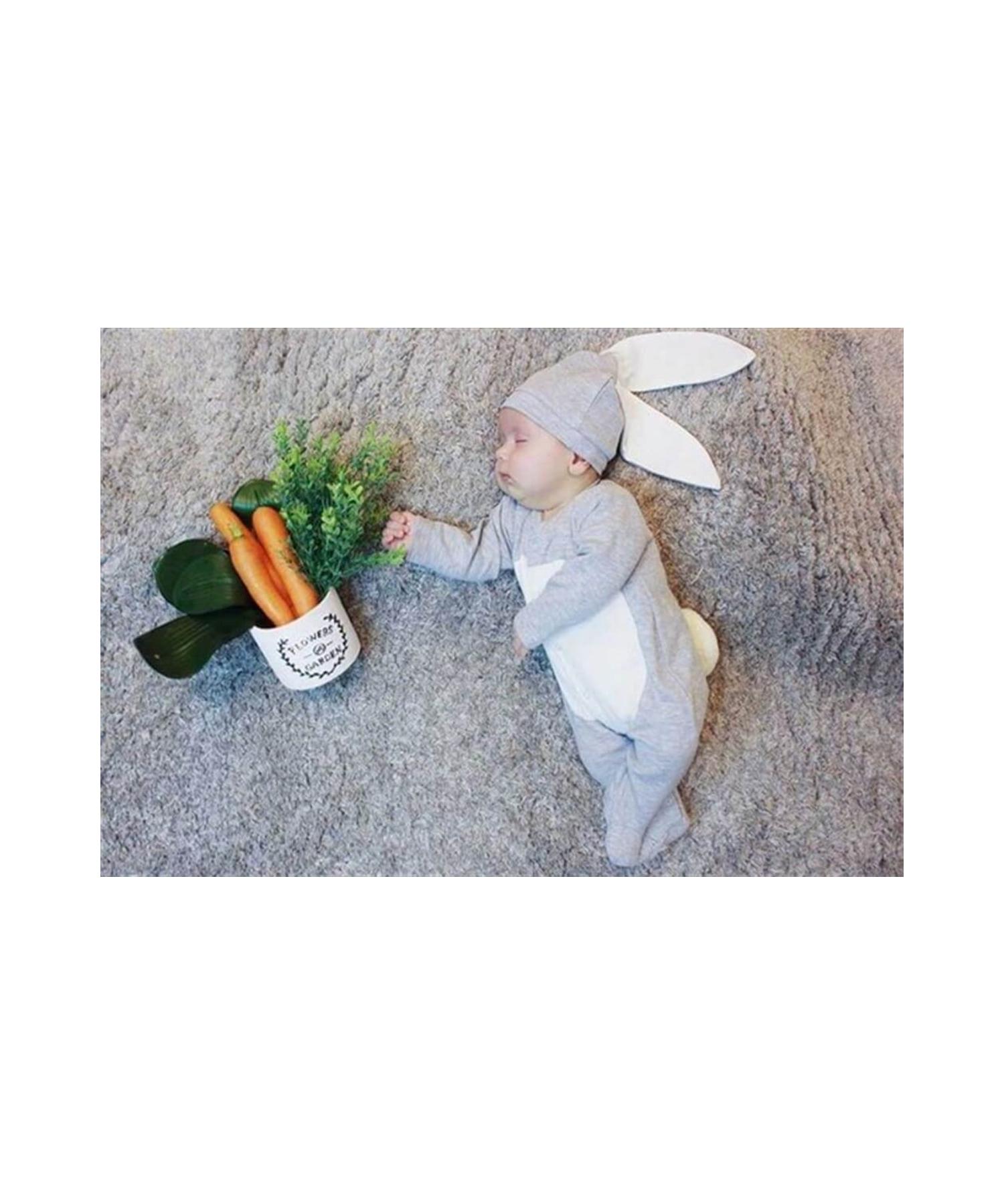 

Gray Color Baby Rabbit Pompom Bunny Ear Jumpsuit Baby Gift Baby Photo Shooting Product
