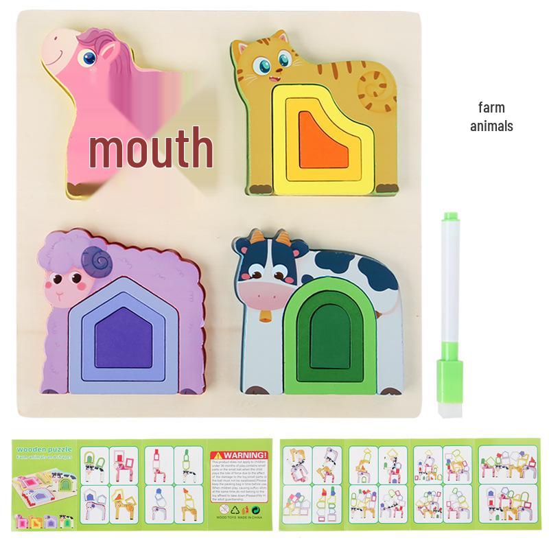 

3D Animal Shape Matching & Color Training Puzzle Board for Kids