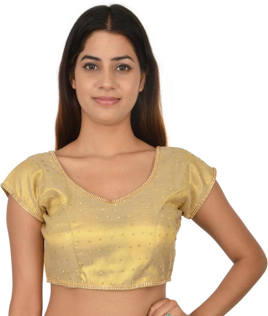 Women's V Neck Short Sleeves Blouse Indian Desigenr Ethnic Crop Top Choli Dress