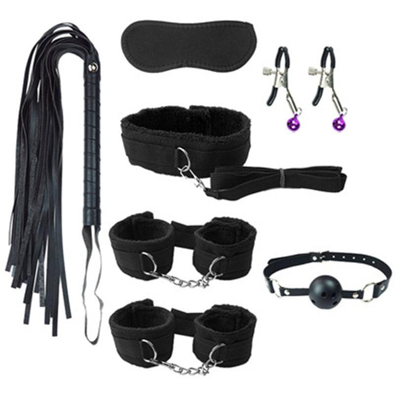 7pcs SM Bundled Sex Toys For Couples Cosplay Pu Plush Suit Included Eye Mask Mouth Ball Whip Handcuff Shackle Neck Sleeve Clip