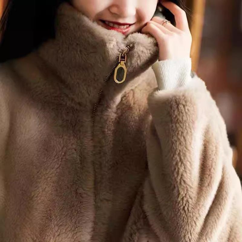 Autumn and winter large size women's clothing loose double-sided fleece turtleneck sweater fleece thickened warm fleece jacket women