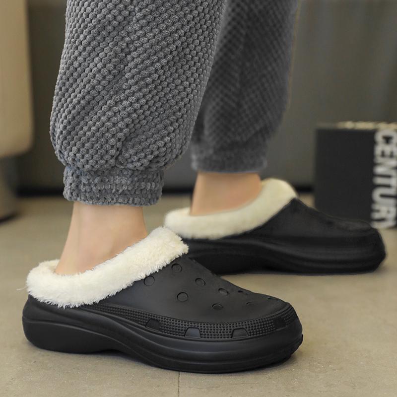 Fashion Men's Clogs New Winter Home Cotton Slippers Women's Lightweight Thick Sole Warm Fur Shoes Couple Outdoor Leisure Garden Shoes