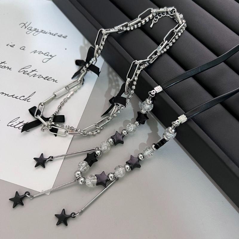 Bohemiean Star Fringe Clavicle Chain Dopamine Star Necklace Star Bowknot Choker Women Daily Outfits Delicate Jewelry