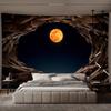 Ultra Large Abstract Moon Cave Landscape Tapestry,  Polyester Wall Art With Hand Stitched Edges For Modern Home Office Decor