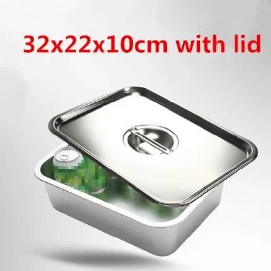 304 Stainless Steel Flat Bottom Rectangle Square Basin with Covered Dish Buffet Plate Food Basin Grilled Plate Bbq Storage Tray