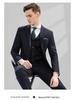 Men's Slim Fit Double-Breasted Gray Striped Suit - British Style Business Casual/Formal Tuxedo for Groom or Wedding.