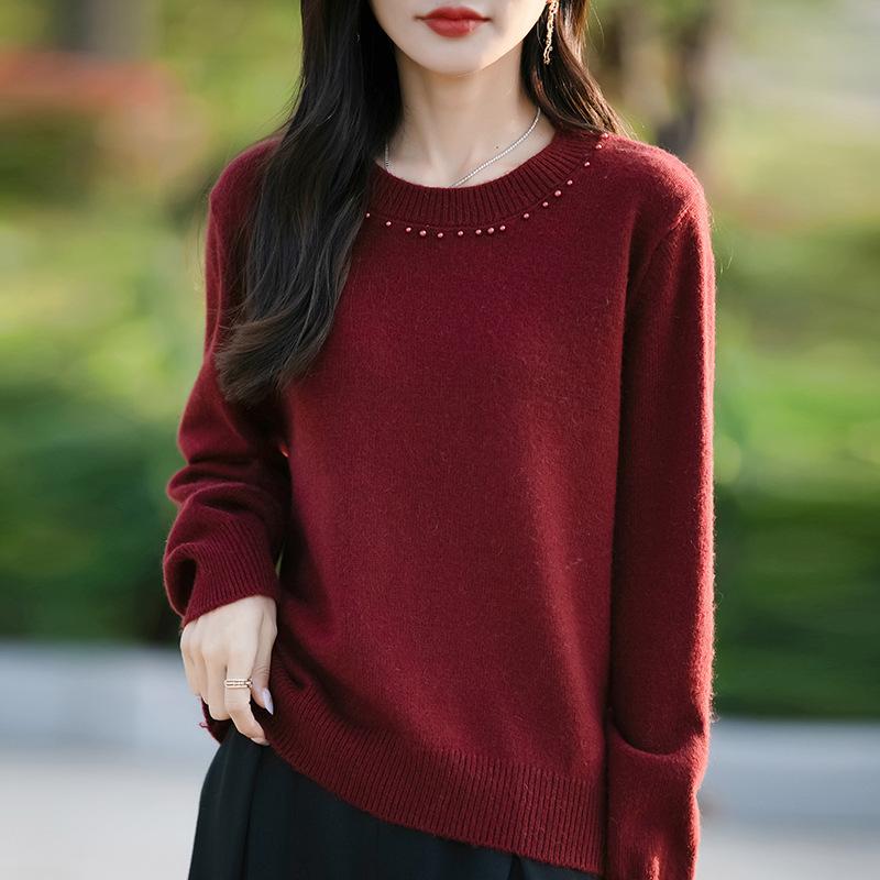 

Женский свитер толстой вязки с круглым вырезом, осенне-зимний, свободный, однотонный пуловер с длинным рукавом, базовый слой M красный