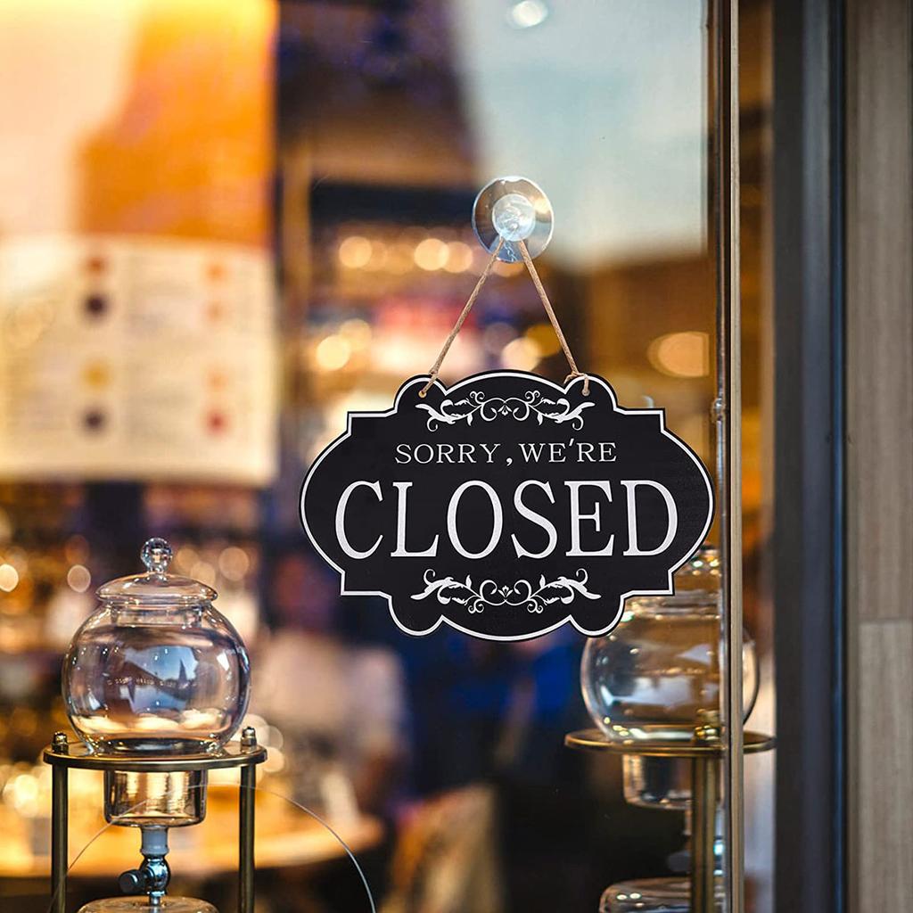 1pcs Stores Open Closed Sign Wooden Hanging Plaque Reversible Double Sided Sign for Store Bar Cafes Pubs Window Wall Art Decor