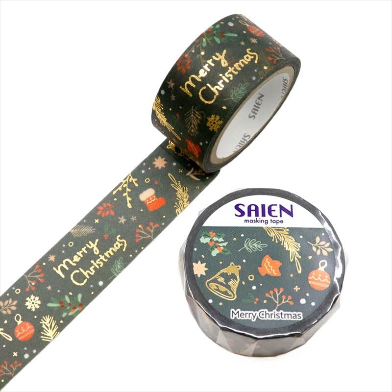 Made In Japan SAIEN Masking Tape 20mm X 5m Roll "Merry Christmas" UR-4088