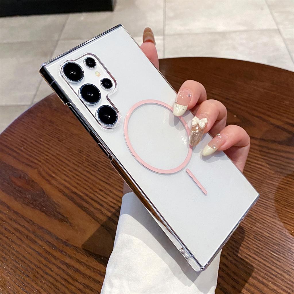 For S25 S24 Simple Magsafe Phone Case For Samsung Galaxy S25 Ultra S24 Plus S24 FE Crystal Wireless Charging Hard Clear PC Cover