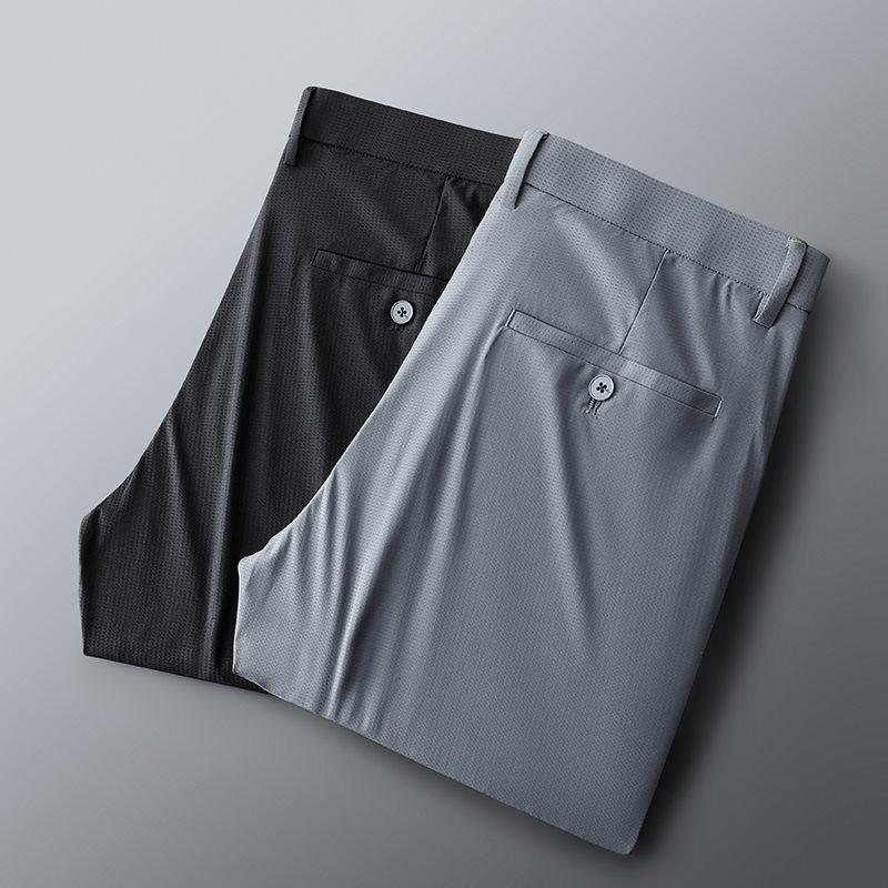 2026 Spring/Summer High-Quality Ice Silk Striped Business Casual Men's Pants Luxury Suit Trousers