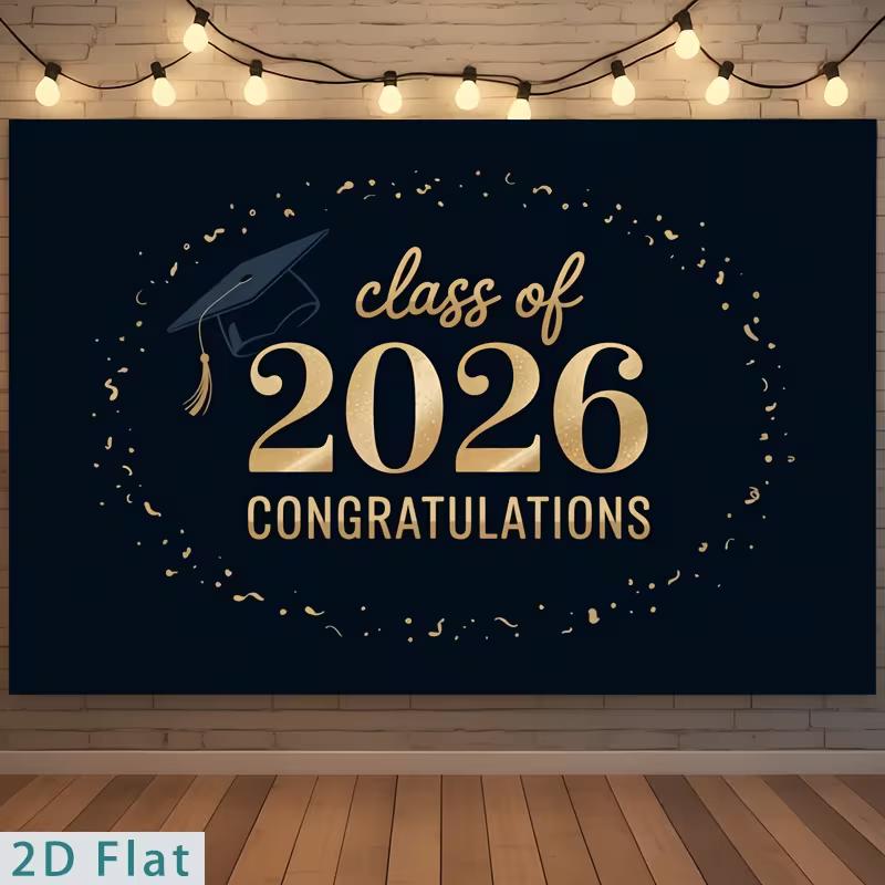 

Class of 2026 Graduation Backdrop, Black Gold Background Cloth, Party Decor 47.2x31.5inch/120*80cm
