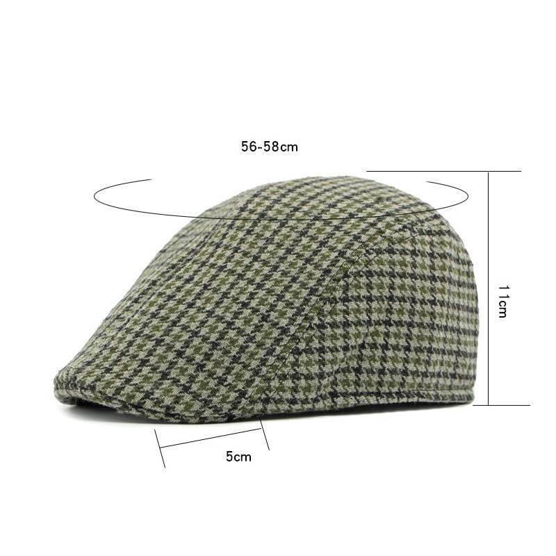 Kapelusz w wzór pepitki Męski Jesień Zima Średniego Wieku i Starszy Kapelusz typu Forward Ciepły Bawełniany Kapelusz Brytyjski Vintage Beret