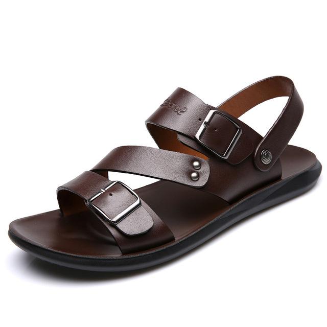 Fashion 2025 Men's Sandals Solid Color PU Leather Men Summer Shoes Casual Comfortable Open Toe Sandals Soft Beach Footwear Male Shoes