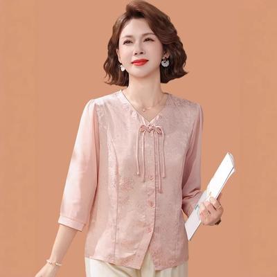 Mom's Spring 2026 Chiffon Blouse - New Chinese Style Fashion for Middle-Aged and Elderly Women