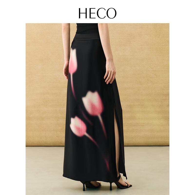HECO New Chinese Style Acetate Side-Slit Midi Skirt L