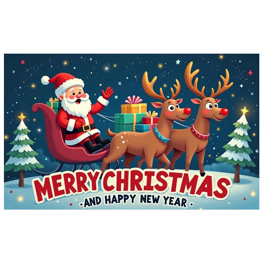 Holiday Banner Santa Claus Theme Santa Sleigh Backdrop Reindeer Backdrop Gift Box Decoration Christmas Tree Background