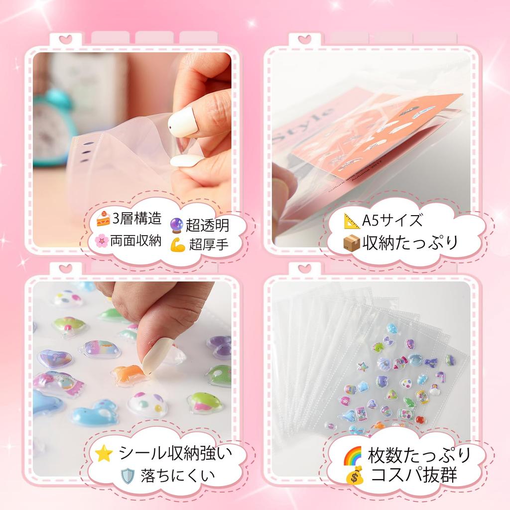 A5 Size Sticker Includes 20 Sticker Sheets 2 PP Sticker Backing Large Perfect for Fan and Original Creations Binder, Transparent, 6-Hole, + Sheets,