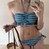High-End Koreanischer gestreifter schwarzer Bikini Badeanzug für Frauen