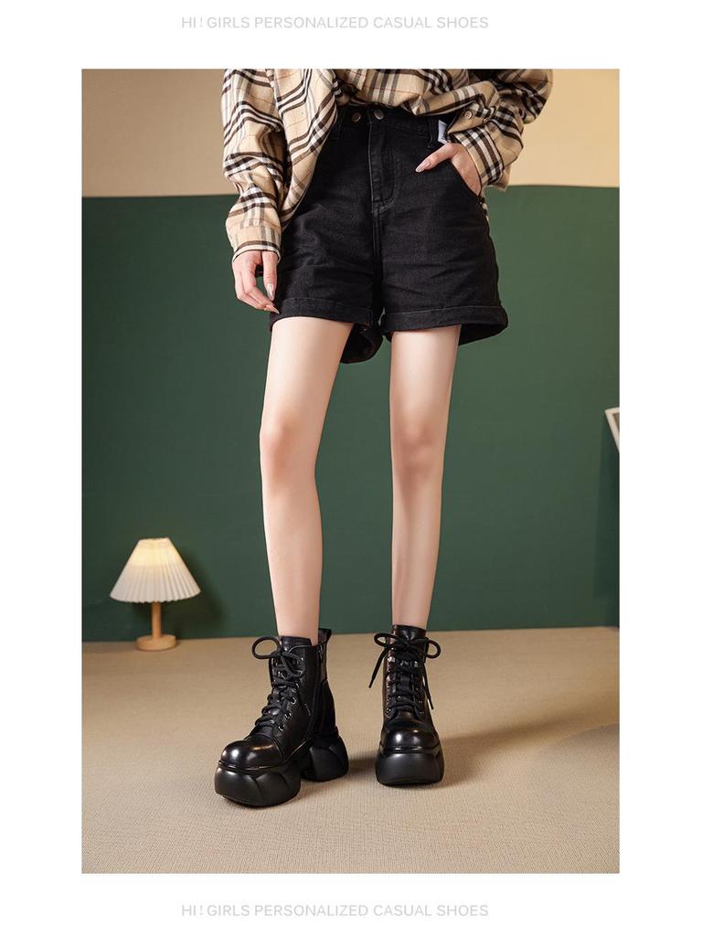 Petite Platform Hidden Heel Women's Genuine Leather Mid-Calf Boots - Autumn/Winter 2025 Collection