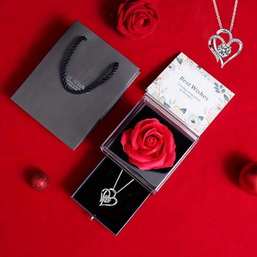 1 Set Elegante Plastik Konservierte Rose Geschenkbox mit Herzförmigem Halsband, Ideal für Valentinstag, Muttertag, Geburtstag