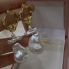 Vintage Natural Fashion Big Baroque Irregular Pearl Stud Earrings Women's Silver Needle Earrings Light Luxury French Earrings