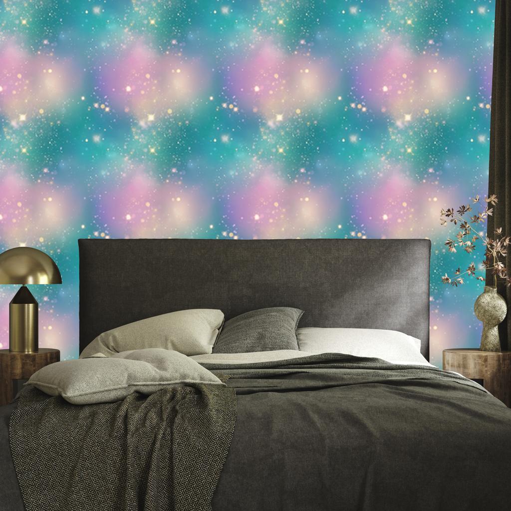 Watercolor Galaxy Wallpaper Turquoise, Blue and Violet 50x1000