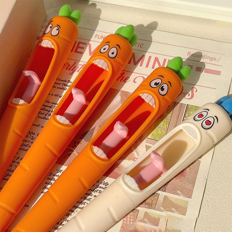 Cartoon Carrot Pressing Gel Pen Funny Carrot Writing Pen Quick-Drying Neutral Pens Writing Smooth Pens Student Stationery Gifts