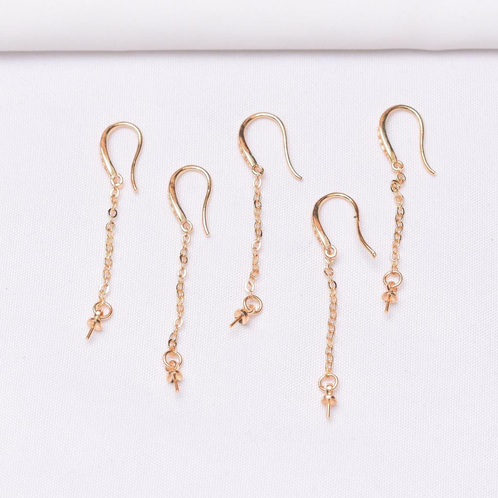 10pcs DIY Accessories 14K Gold Micro-inlaid Ear Hook Earline Empty Holder, Simple Long Handmade Earring Holder Work In Progress Jewelry
