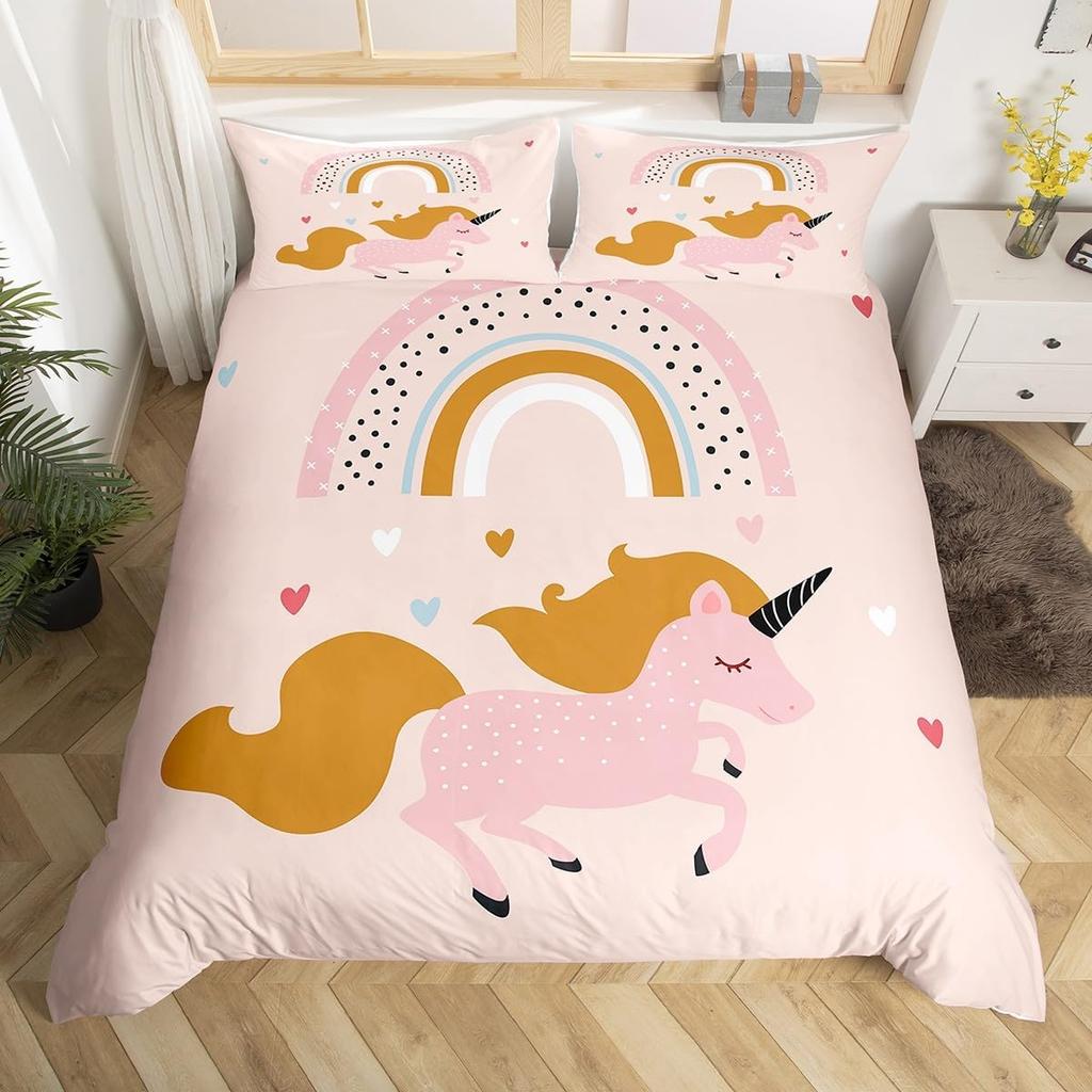 Comforter Girls Unicorn Full King Queen Size Microfiber Eyelashes Floral Comforter 3D Cartoon Bedding Set For Kids Teen