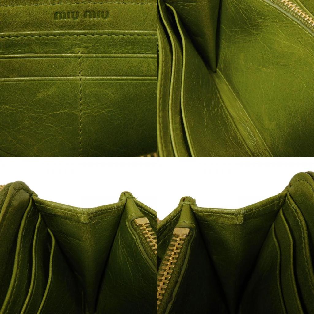 Used Matelasse Zip Around Wallet (12166) with Wrinkled L-shaped Zipper (5M1183 7940) Logo Metal Light Green Women's