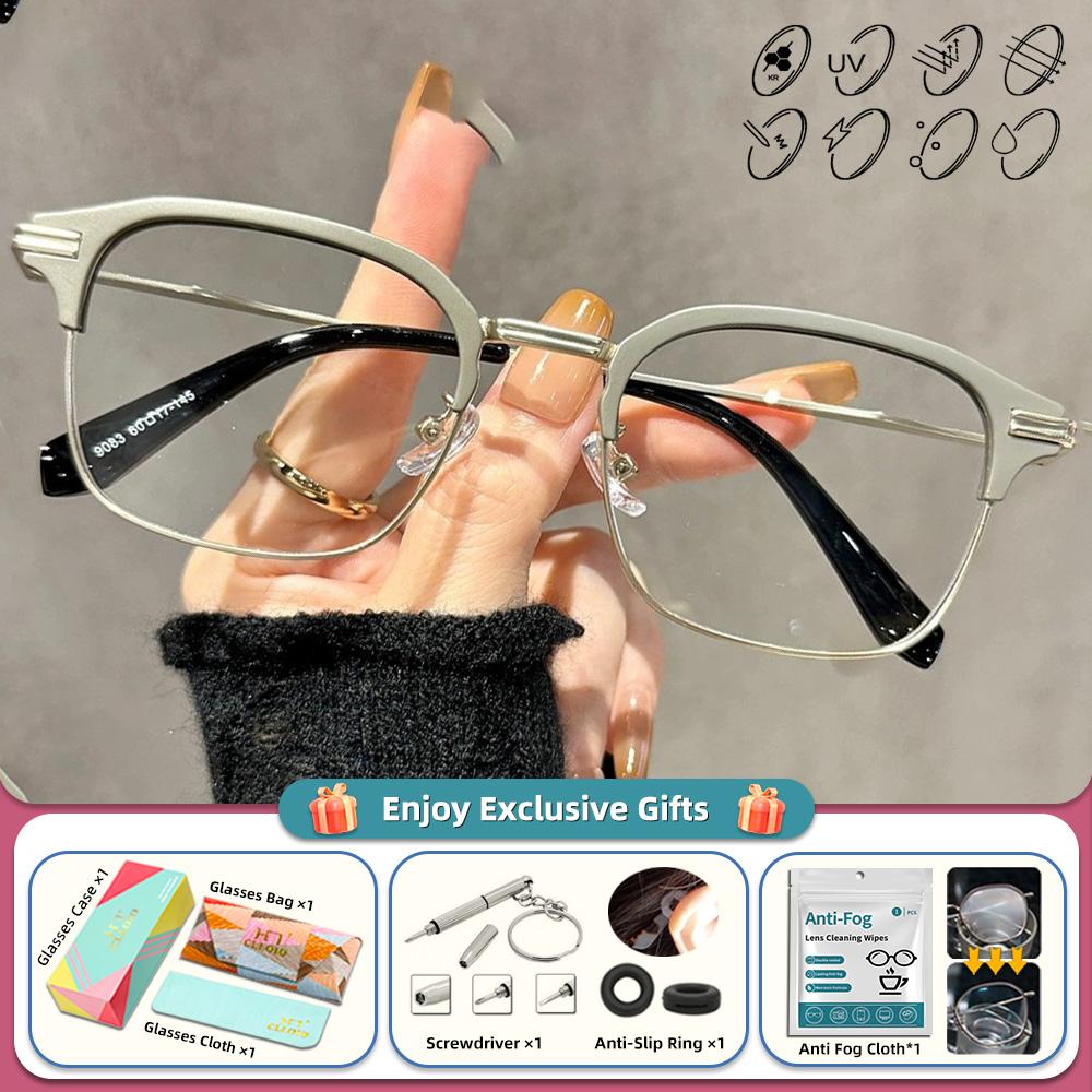 CLLOIO Simple Classic Half-Frame Myopia Prescription Reading Glasses Women Small Frame Anti Blue Ray Progressive Optical Eyeware