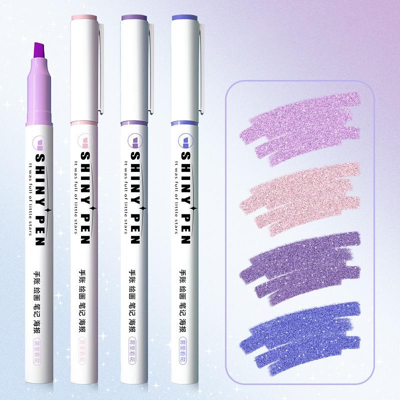 

4 шт./набор канцелярских принадлежностей Kawaii для детей, эстетические звездочки, блестящие маркеры для рисования в стиле скрапбукинга, маркеры для блокнота, ручка