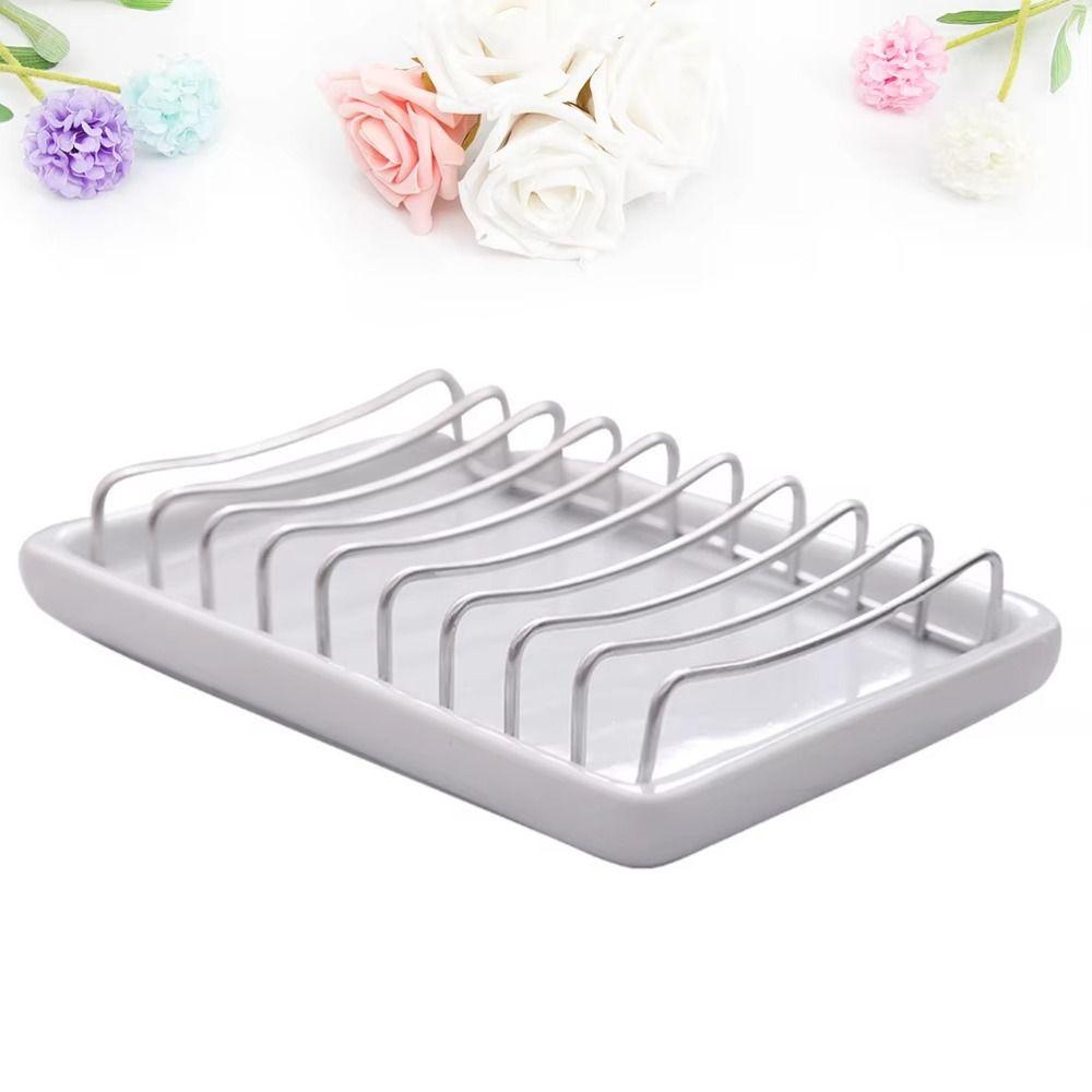 Multi-function Ceramic Soap Dish Stainless Steel Storage Dish Simple Drain Soap Box  Shower Room