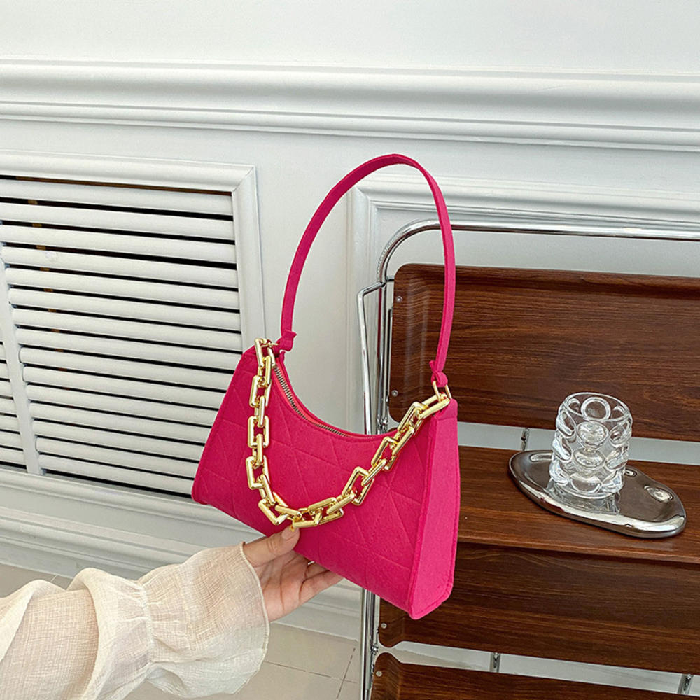 Fashi Felt Cloth Pattern Shoulder Bags For Women Small Handle Underarm Bag Clutch Luxury Solid Color Female Handbag With Purse