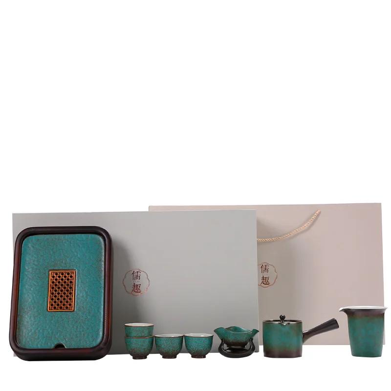 Chunlangan Tea-Making Sets Set Home Office Kiln Baked Retro Side Handle Cover Teacup Set Gift Box Tea Set Chinese Gaiwan