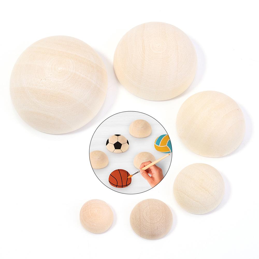 5-50pcs Natural Half Round Wooden Beads 10-50mm Half Unfinished Wood Balls Split Wood Beads For DIY Crafts Toy Home Decoration