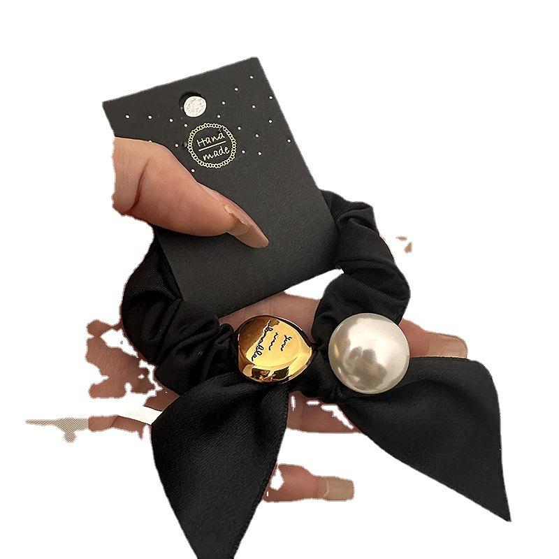 Simple and Elegant, High-end Pearl Leather Band Hair Tie, Bow, High-elasticity Leather Band Hair Band, Hair Tie