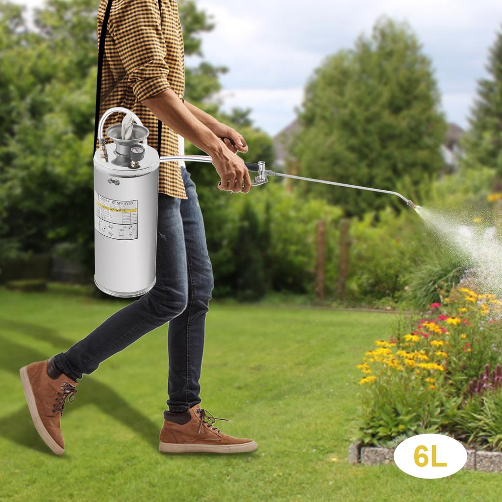 1.5Gal Stainless Steel Sprayer, Hand Pump Pressure Garden Sprayer w/ Adjustable Nozzle, Safety Valve & Gauge, 6L Large Capacity