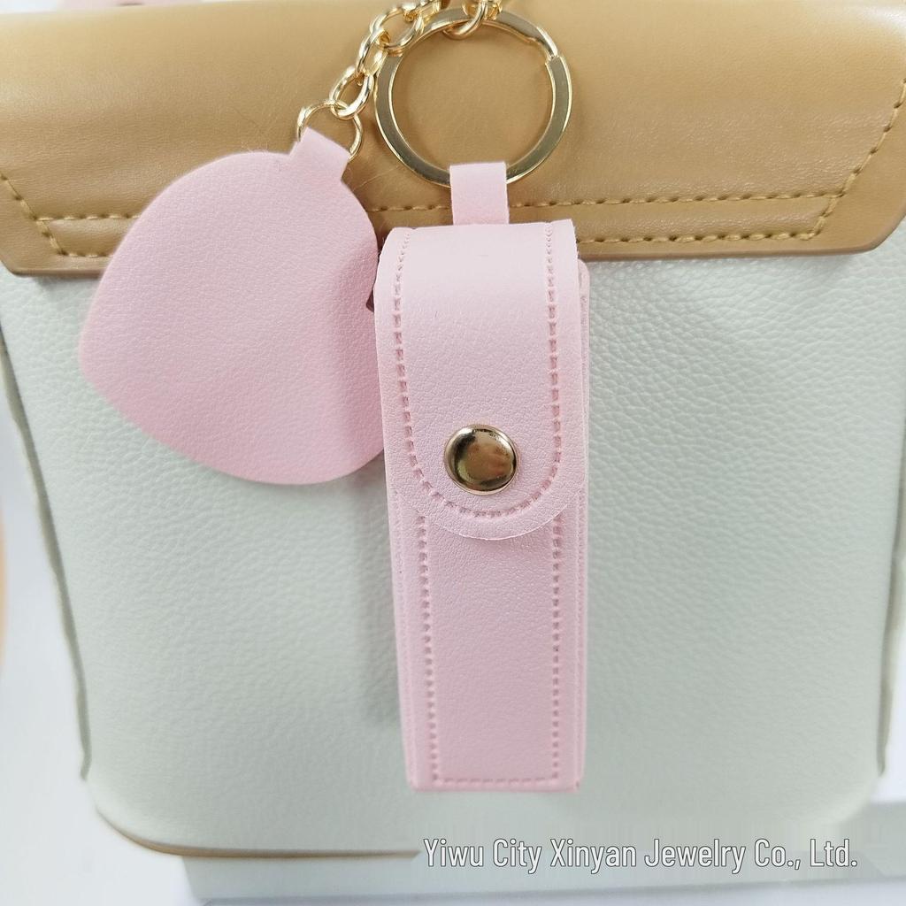 Heart-Shaped Red Leather Mini Bag with Makeup Mirror & Lipstick Charm for Girls