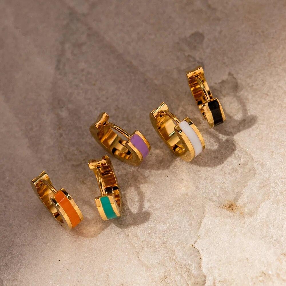 Colorful Enamel Stainless Steel Round Studs Earrings 2023 Stylish Charm Fashion Jewelry Women