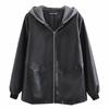 Spring and Autumn Winter Short Women's Plus Size Thin Coat Solid Color Hooded Casual Loose Zipper Versatile Coat