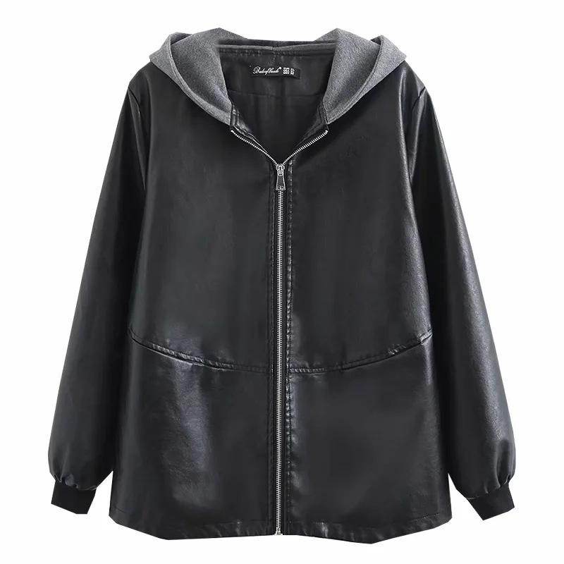 Spring and Autumn Winter Short Women's Plus Size Thin Coat Solid Color Hooded Casual Loose Zipper Versatile Coat