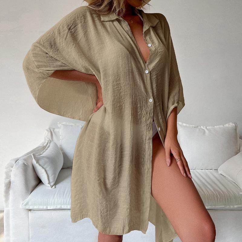 Beach Shirts Cover Ups for Swimwear Women Solid Pareo Long Tunic Summer Loose Bathing Suits