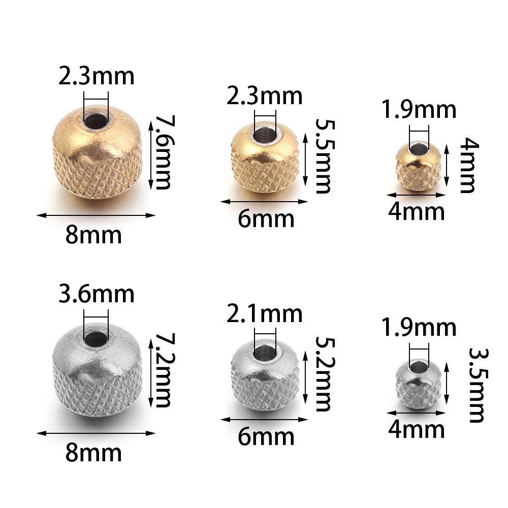 20-40pcs/lot Stainless Steel Beads 4mm 6mm 8mm Gold Color Texture Loose Spacer Beads For Jewelry Making Findings DIY Bracelet