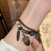 Bohemian Nature Charm Bracelet Set, Handmade Ceramic Bead & Wood Pendant Adjustable Bracelets