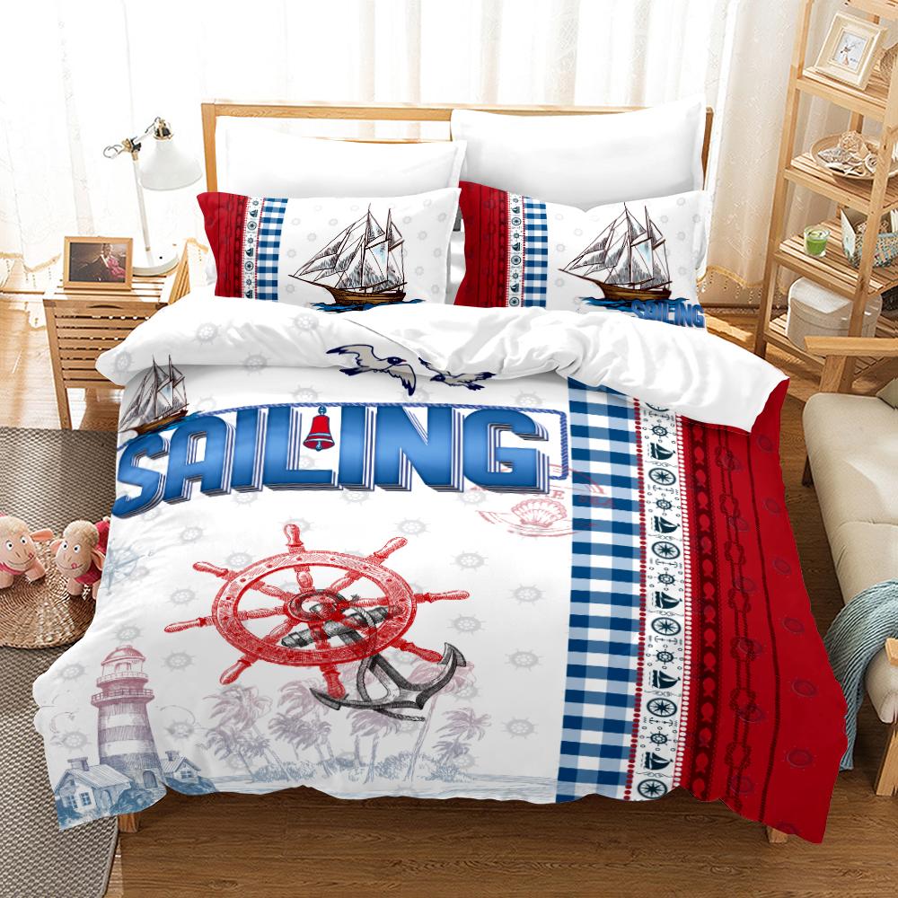 Marine Anchor Pattern Duvet Cover Set Fashion Bedding Set Ultra Soft Quilt Cover and Pillowcases for Kids Teens Boys Bedroom