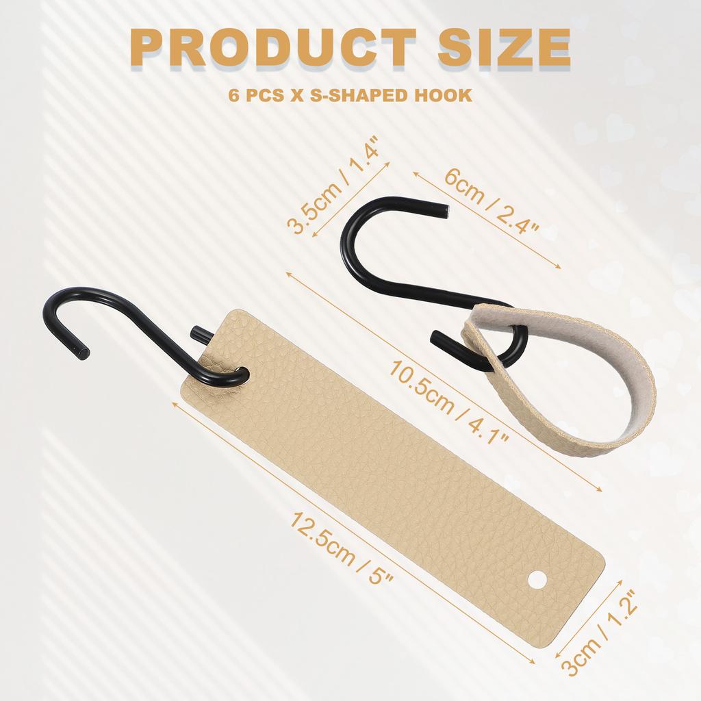 4/6/12pcs PU Leather S Hooks, Multifunctional S Shaped Hooks Hanging Hook for Hanging Coat Towel Camping Kitchen Bathroom Handle