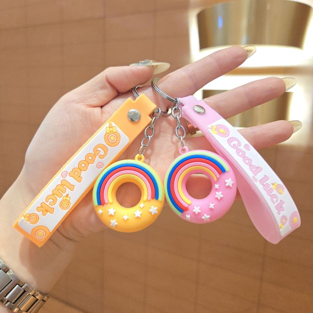 Creative Rainbow Donut Keychain Pendant Children's School Bag Pendant, Cartoon Doll Blind Box Small Gift Pendant