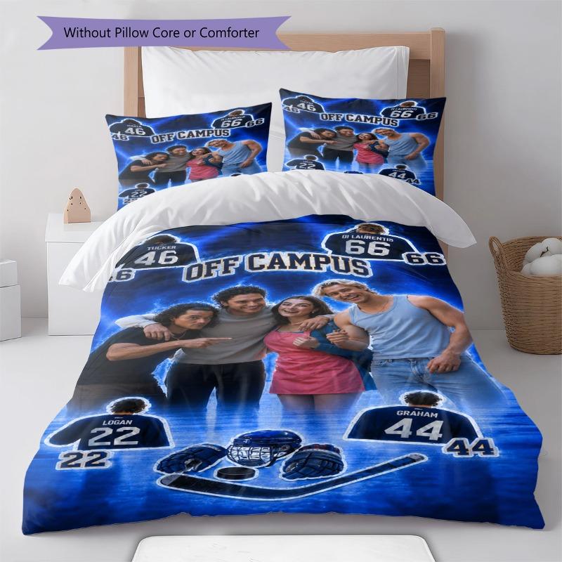 Außerhalb des Campus Charakter Gruppenfoto Druck 3-teiliges Bettbezug-Set Hockey Romantik Bettwäsche Schlafzimmer Heimdekoration Ohne Kissenkern